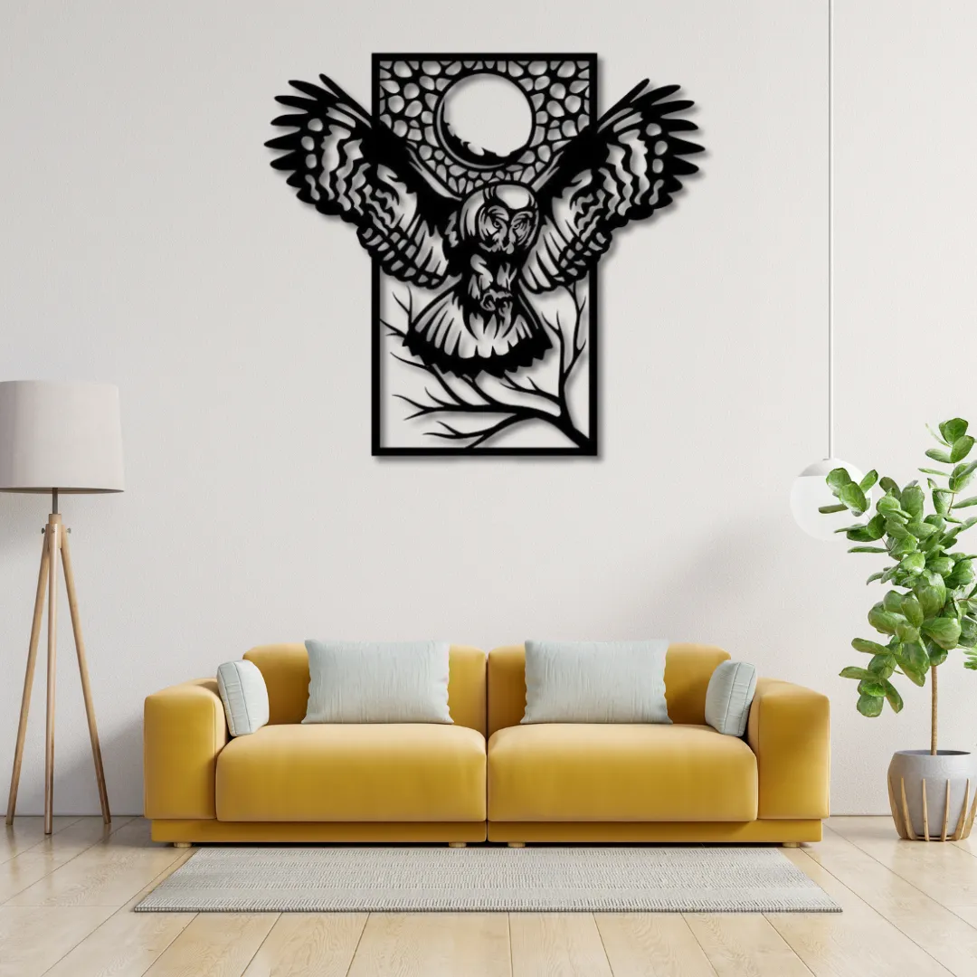 Moonlit Owl Silhouette Custom owl and moon metal wall art design.
