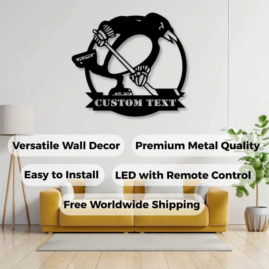 Penguin Hockey Silhouettes Laser cut hockey penguin wall art LED and non-LED