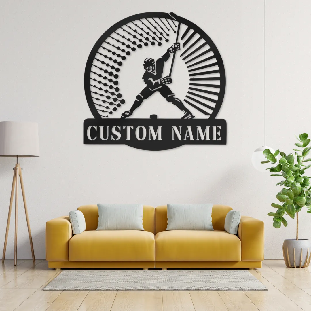 Power Shot Personalized Silhouette Personalized hockey player metal wall art with custom name