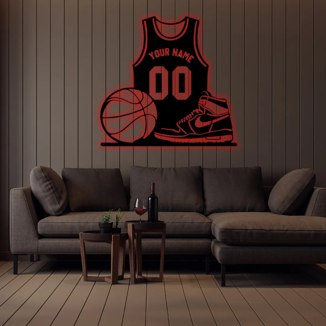 Red Custom Basketball Jersey Silhouette Modern basketball jersey wall art for players and fans
