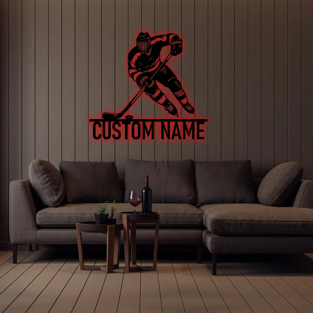 Red Hockey Player Custom Silhouette Custom hockey silhouette wall décor with name and number