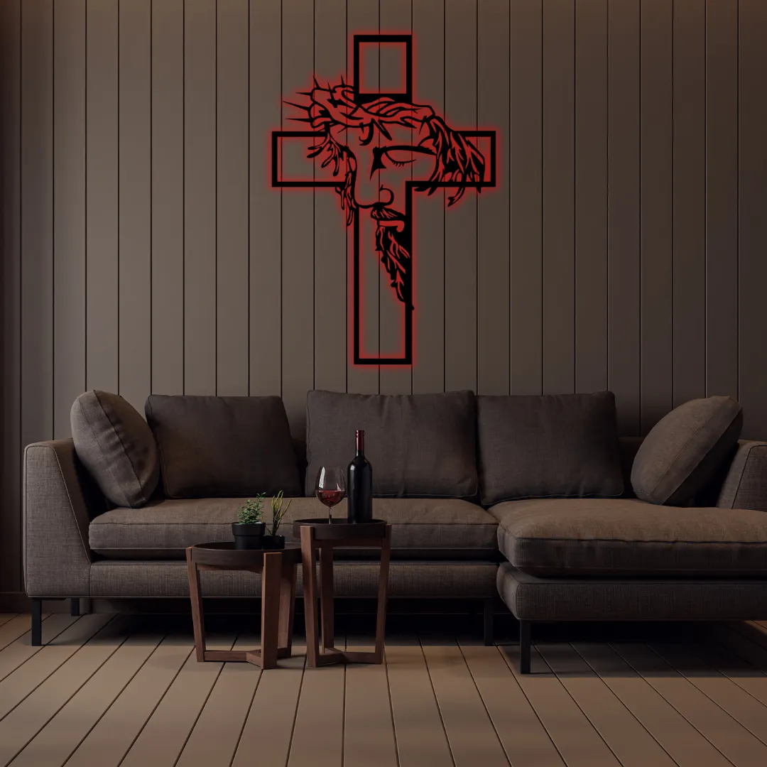 Red Jesus Cross Silhouette Jesus Cross Metal Wall Art | Christian Home Décor
