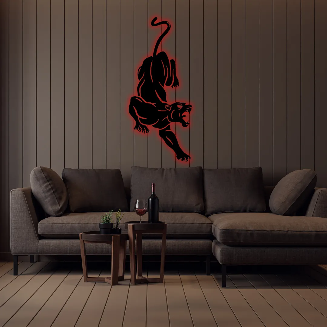 Red Leaping Panther Silhouette Leaping Panther metal wall art in black art