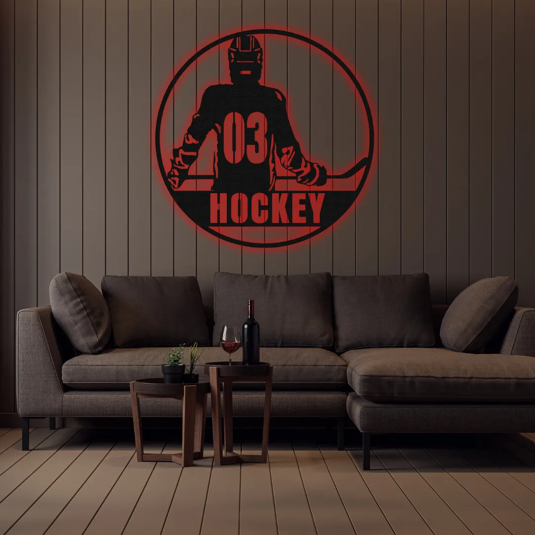 Red Round Hockey Silhouette Personalized hockey wall décor with circle design