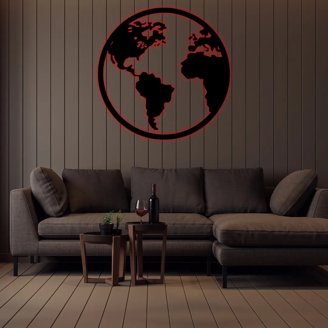 Red World Map Silhouette Travel-inspired metal wall art world map