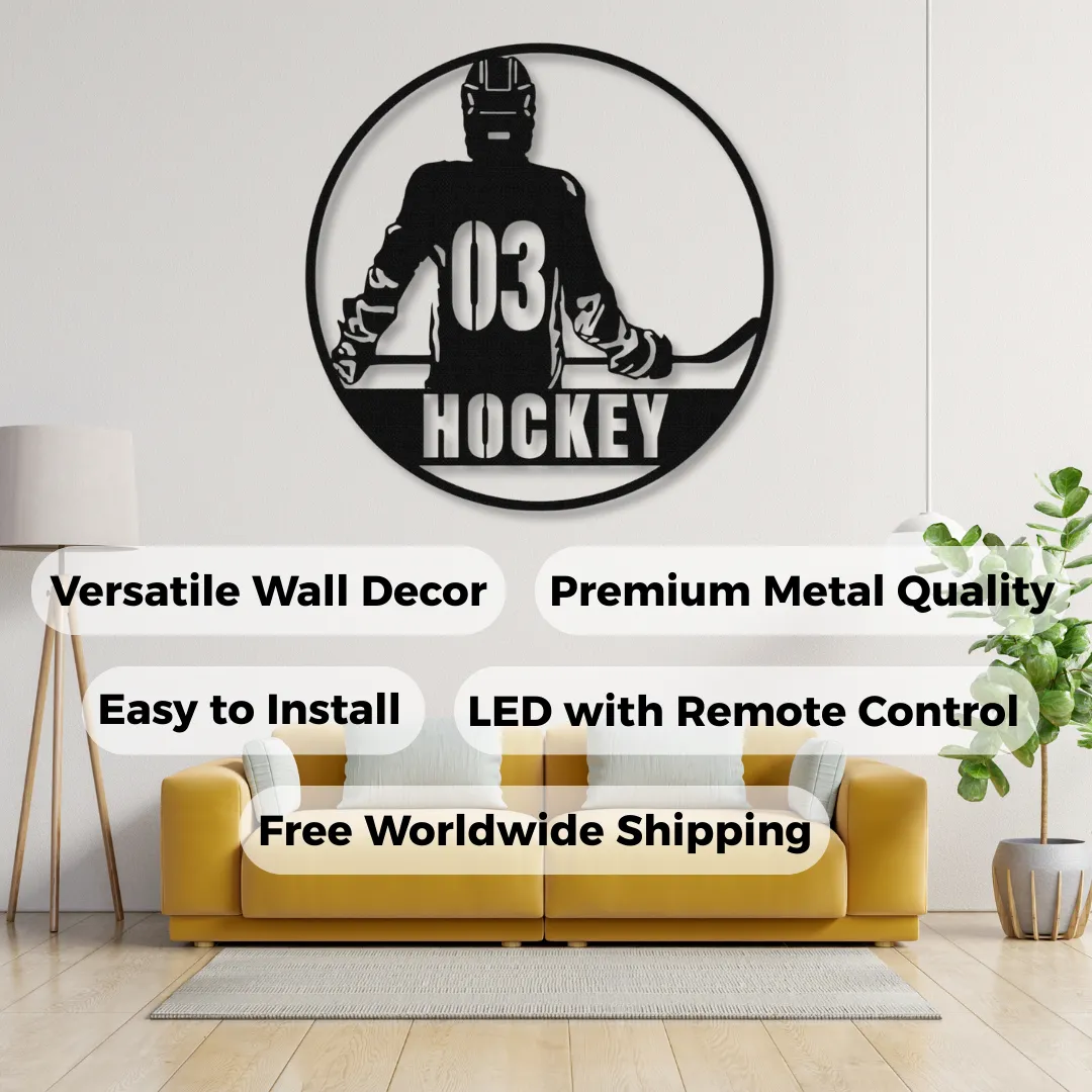 Round Hockey Silhouettes Custom round hockey wall hanging LED and non-LED