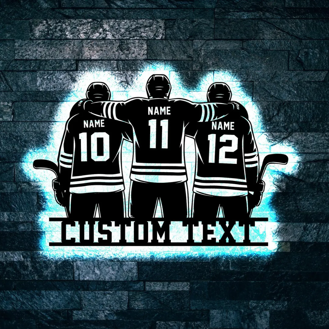 White Hockey Trio Silhouette Custom hockey wall hanging with jersey names and numbers