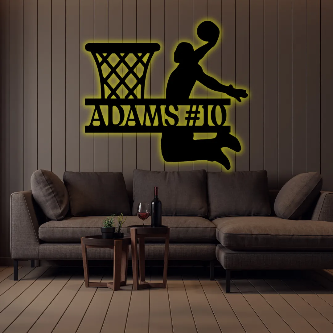 Yellow Basketball Dunk Silhouette Yellow Custom basketball wall hanging with name and jersey number