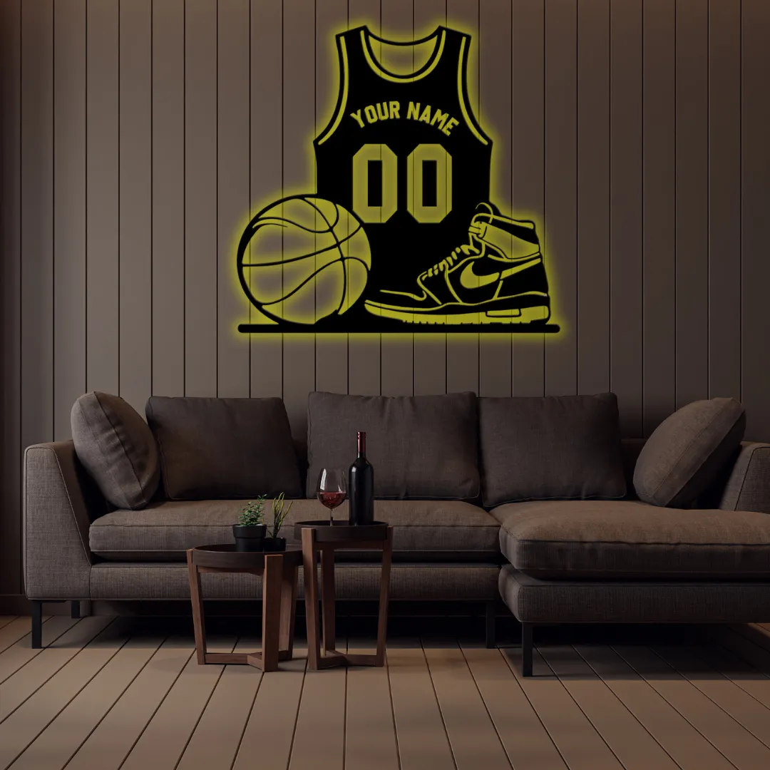 Yellow Custom Basketball Jersey Silhouette Yellow Modern basketball jersey wall art for players and fans
