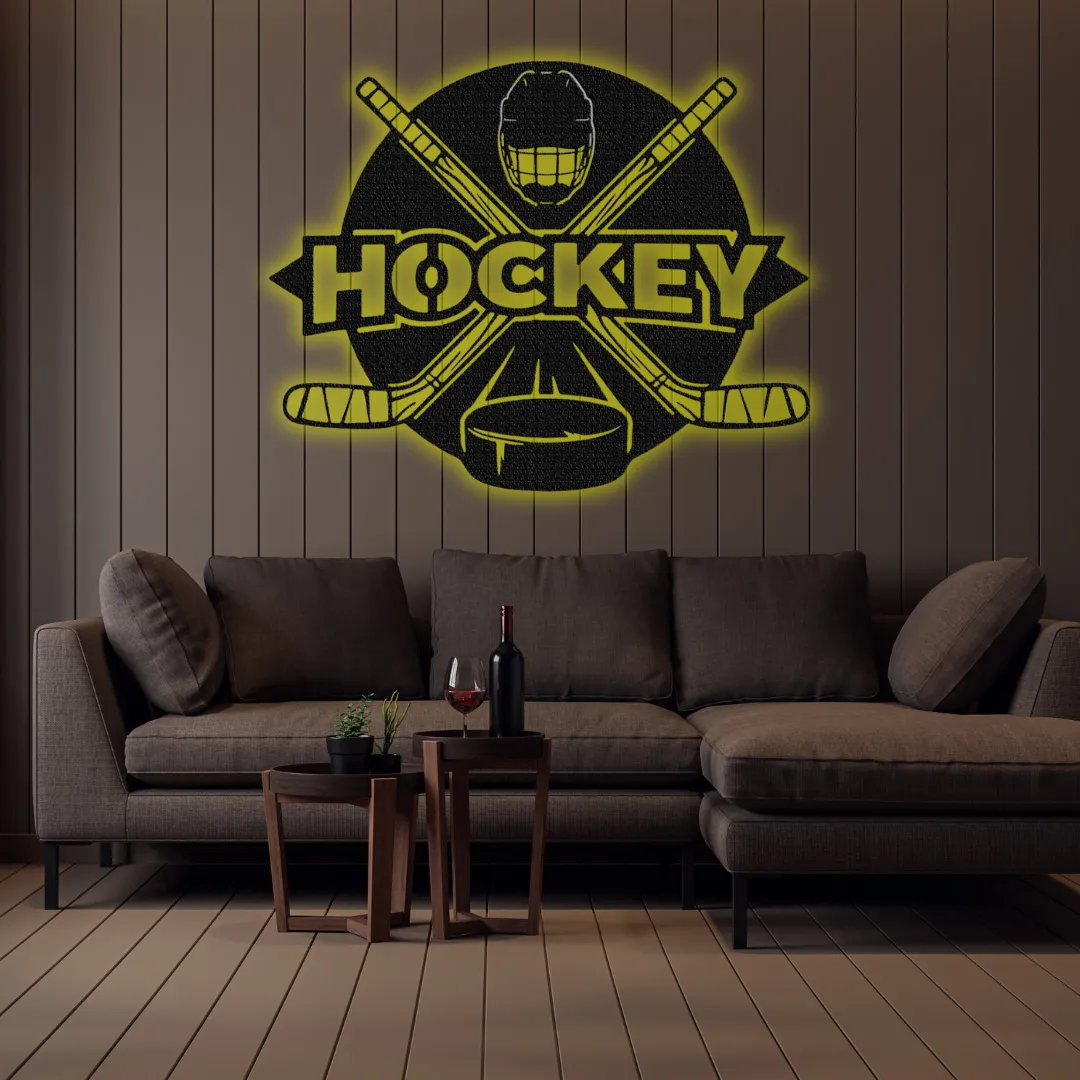 Yellow Hockey Logo Silhouette Yellow Hockey themed wall hanging with logo and puck design
