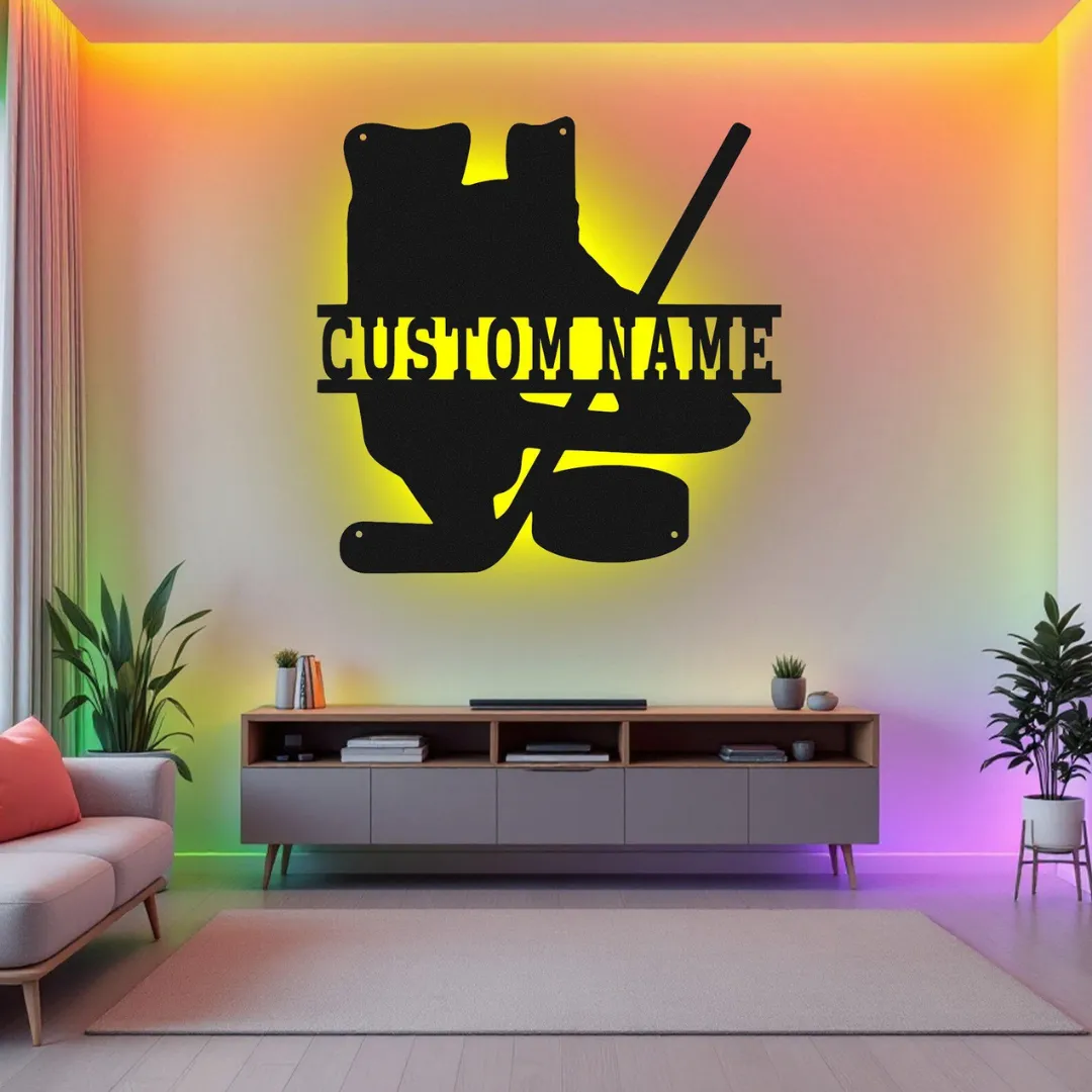 Yellow Hockey Skates Silhouette Custom hockey skates wall hanging with name design