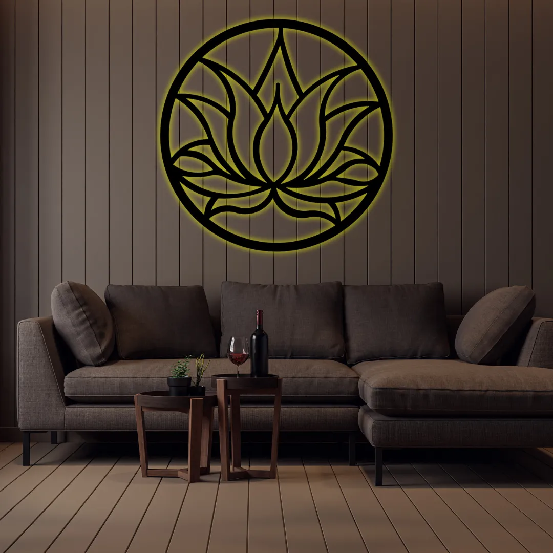 Yellow Lotus Mandala Silhouette Lotus Mandala Metal Wall Art – Spiritual Home Décor