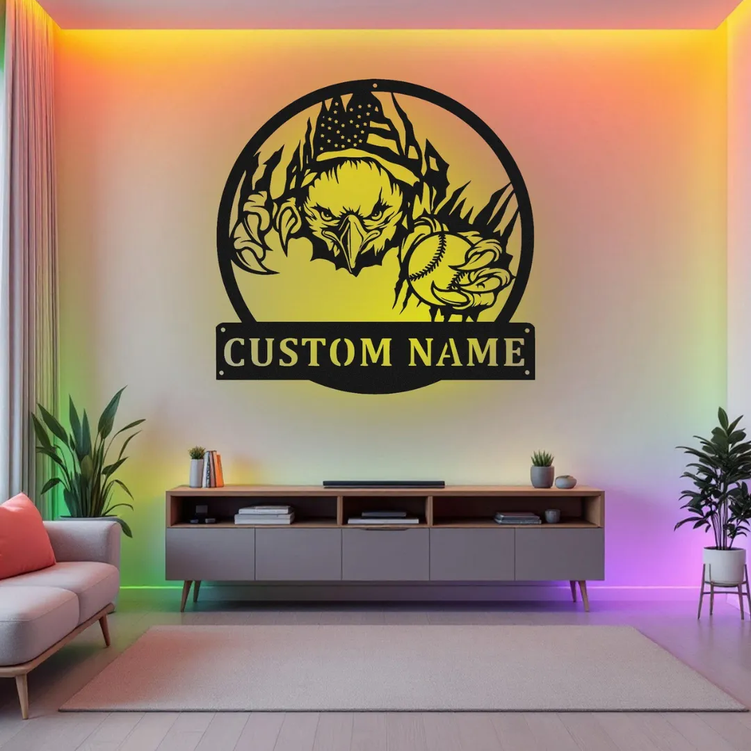 Yellow Patriotic Eagle Baseball Silhouette American eagle baseball custom wall decoration