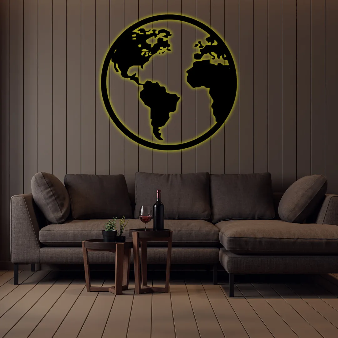 Yellow World Map Silhouette Globe silhouette wall hanging design