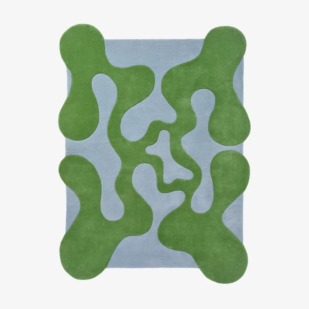 Aqua Verge Rug Aqua Verge Rug featuring modern abstract green and blue organic shapes – handmade tufted rug by Sneagear