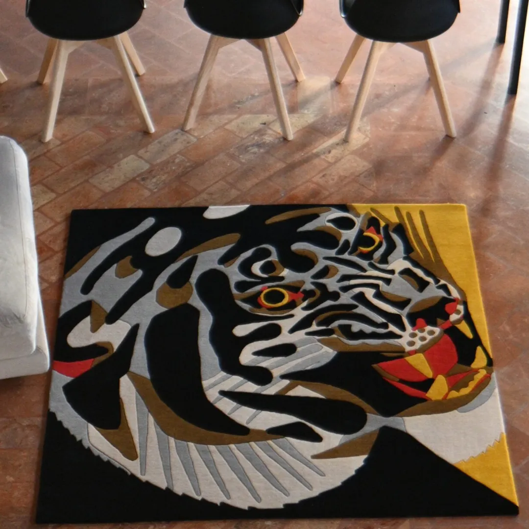 Auryon Tattoo Rug Luxury Auryon Rug – Bold Tiger Motif in Gold, Black, and Red Tones