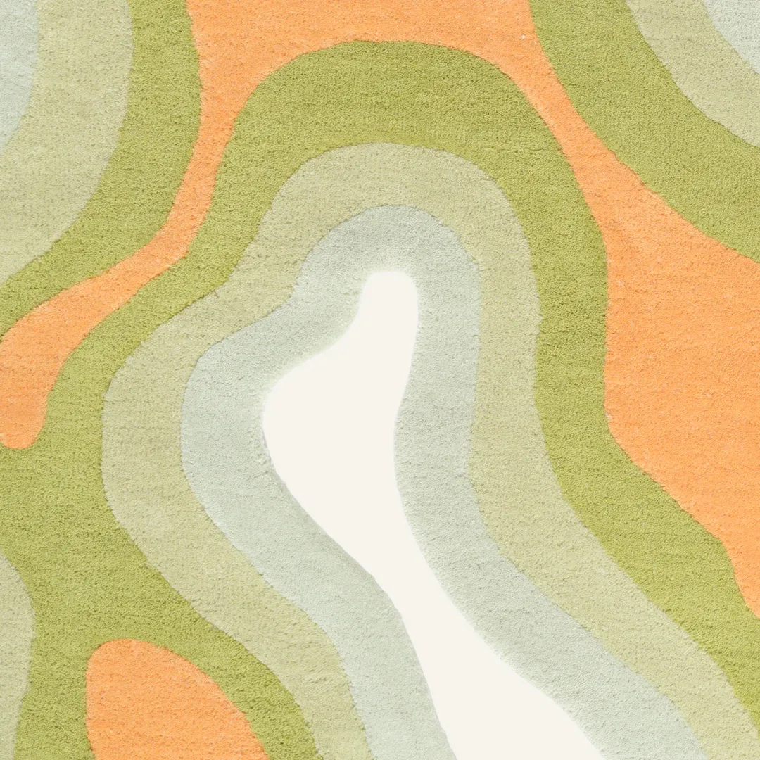 Citrus Rug Playful area rug with citrus-inspired color palette and wavy pattern – Citrus Glow handmade designer rug