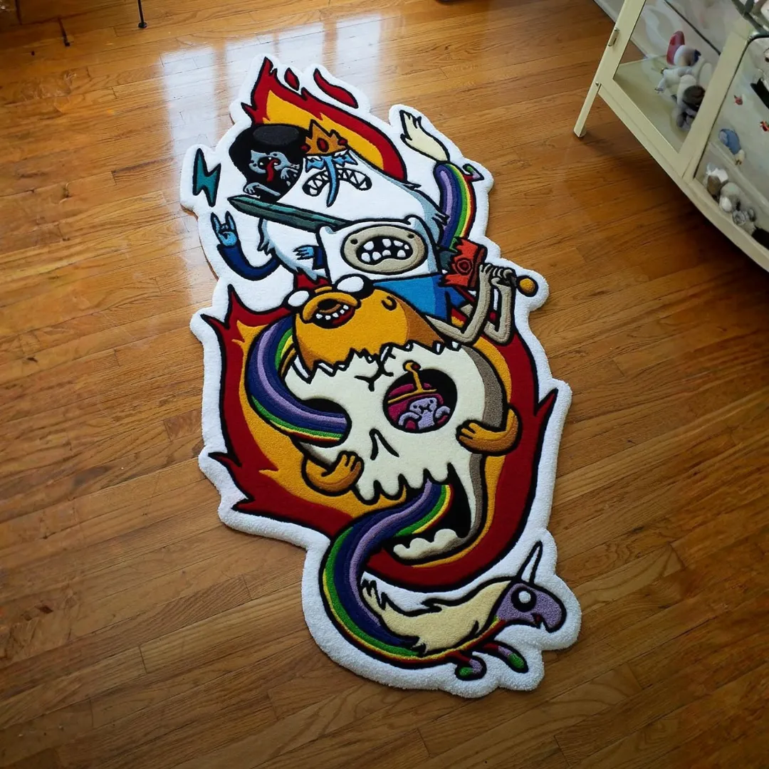 Cosmic Blaze Rug Cosmic Blaze Rug featuring vibrant cartoon-inspired design with rainbow, fire, and cosmic elements – hand-tufted rug