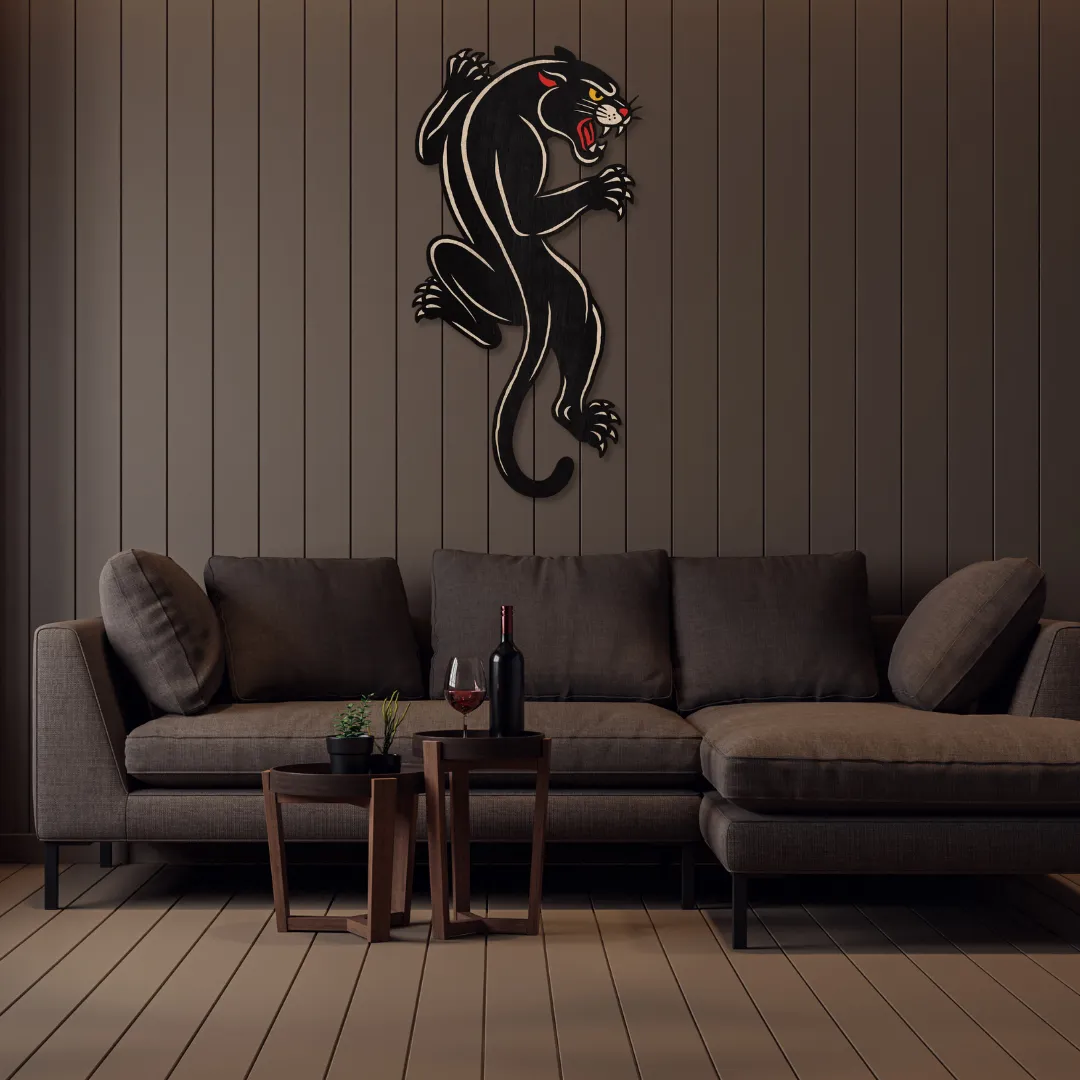 Crawling Panther Art Decorative black panther metal wall art – handcrafted wall décor with realistic crawling pose for contemporary spaces.