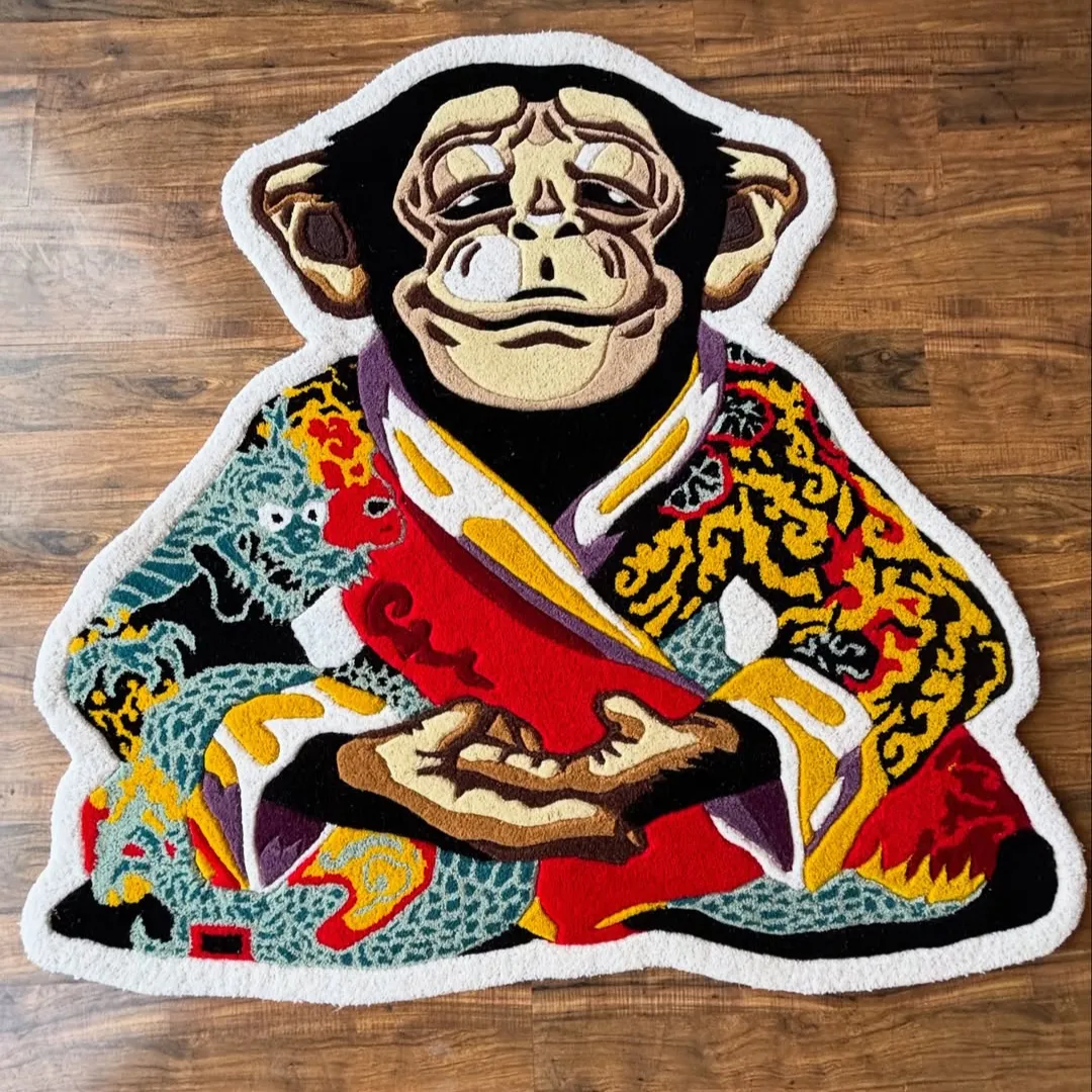 Hanumo Rug Hanumo Rug featuring meditating monkey design in colorful traditional robe – handmade tufted rug