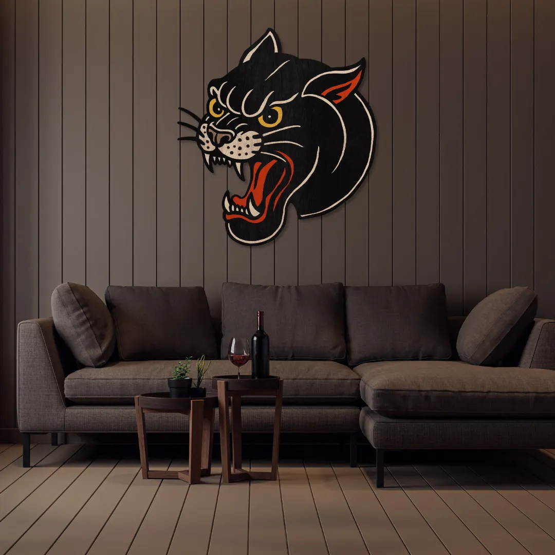 Hoaring Panther Metal Art Sneagear Roaring Panther metal wall art adding dramatic, artistic flair to contemporary home decor.