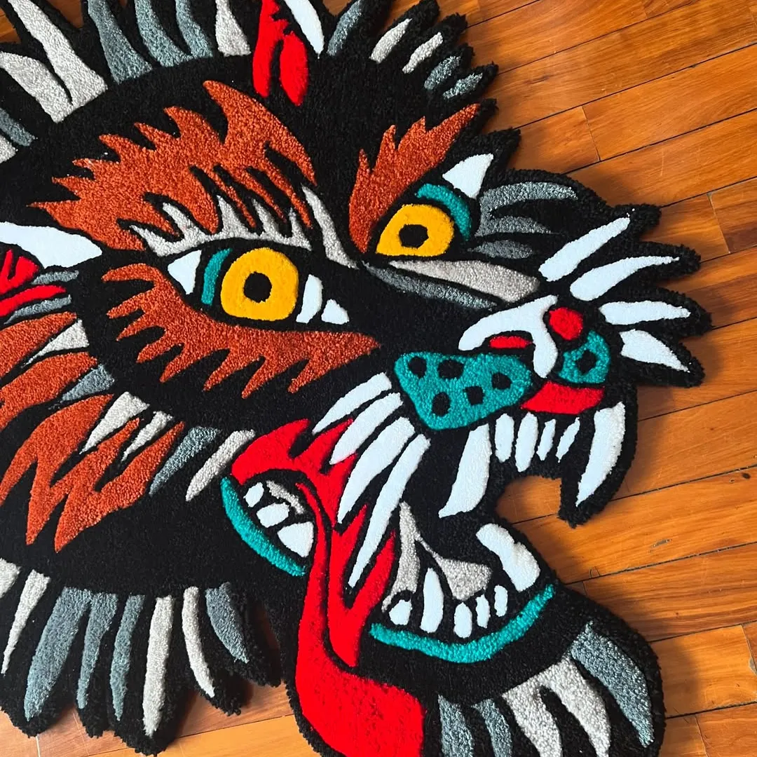 Howl Rug Hand-tufted Wild Howl Rug showcasing roaring wolf face with bold colors and expressive detail