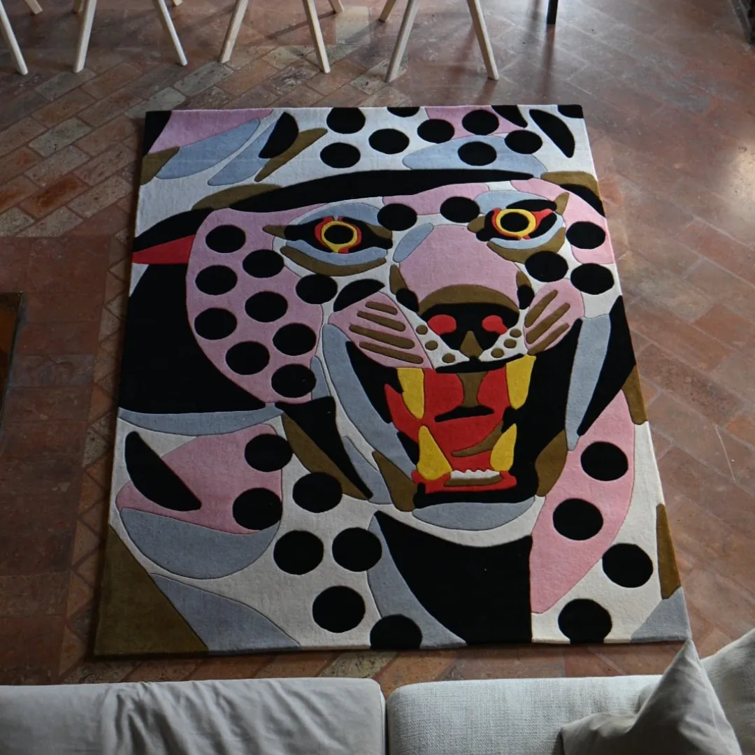 Kalyra Tattoo Living Room Rug Striking Kalyra Rug – Hand-Tufted Wool with Rich Earth Tones and Jaguar Pattern