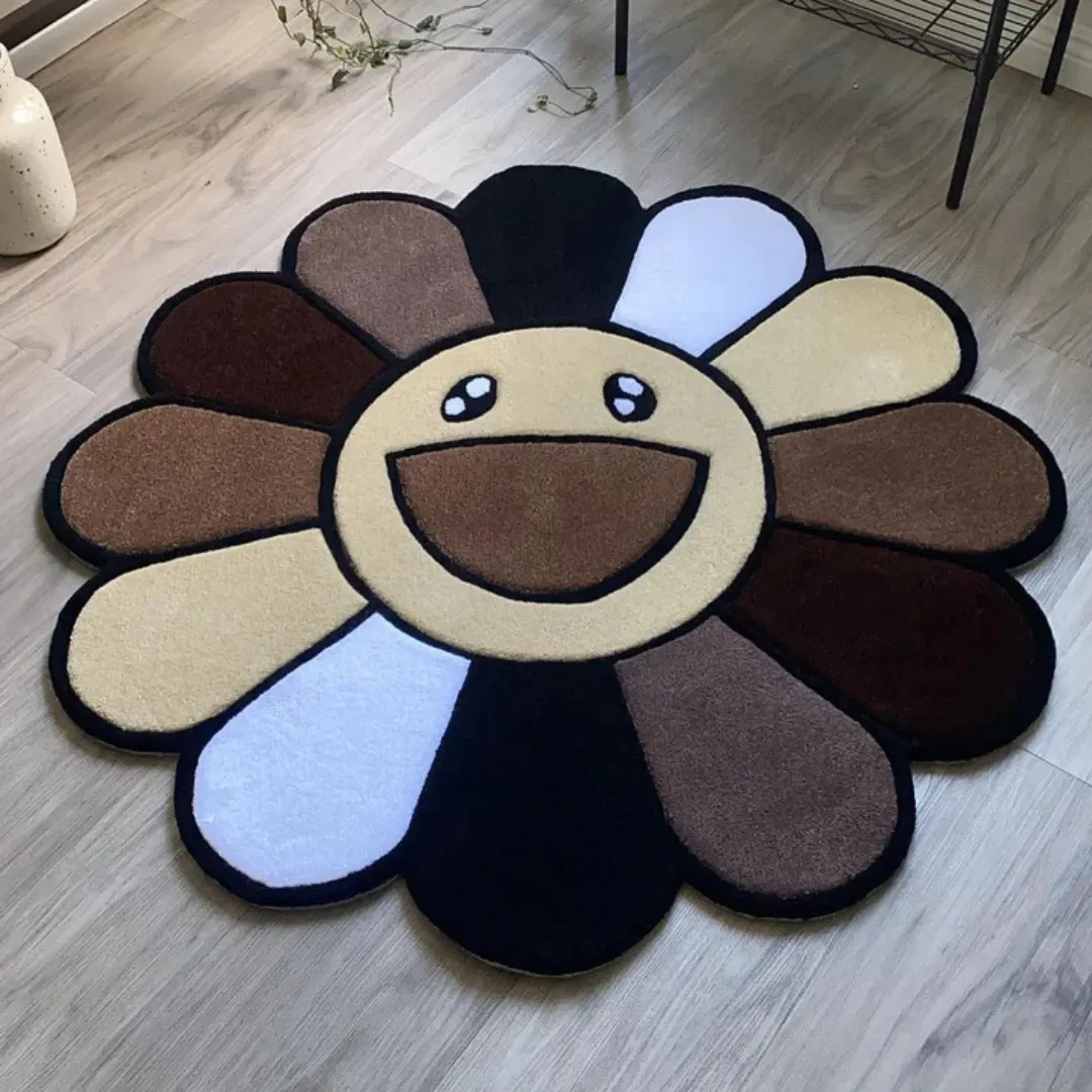 Mocha Muse Rug Mocha Muse Rug – Hand-tufted wool rug featuring neutral brown, beige, and cream petals with a smiling flower design for cozy interiors.