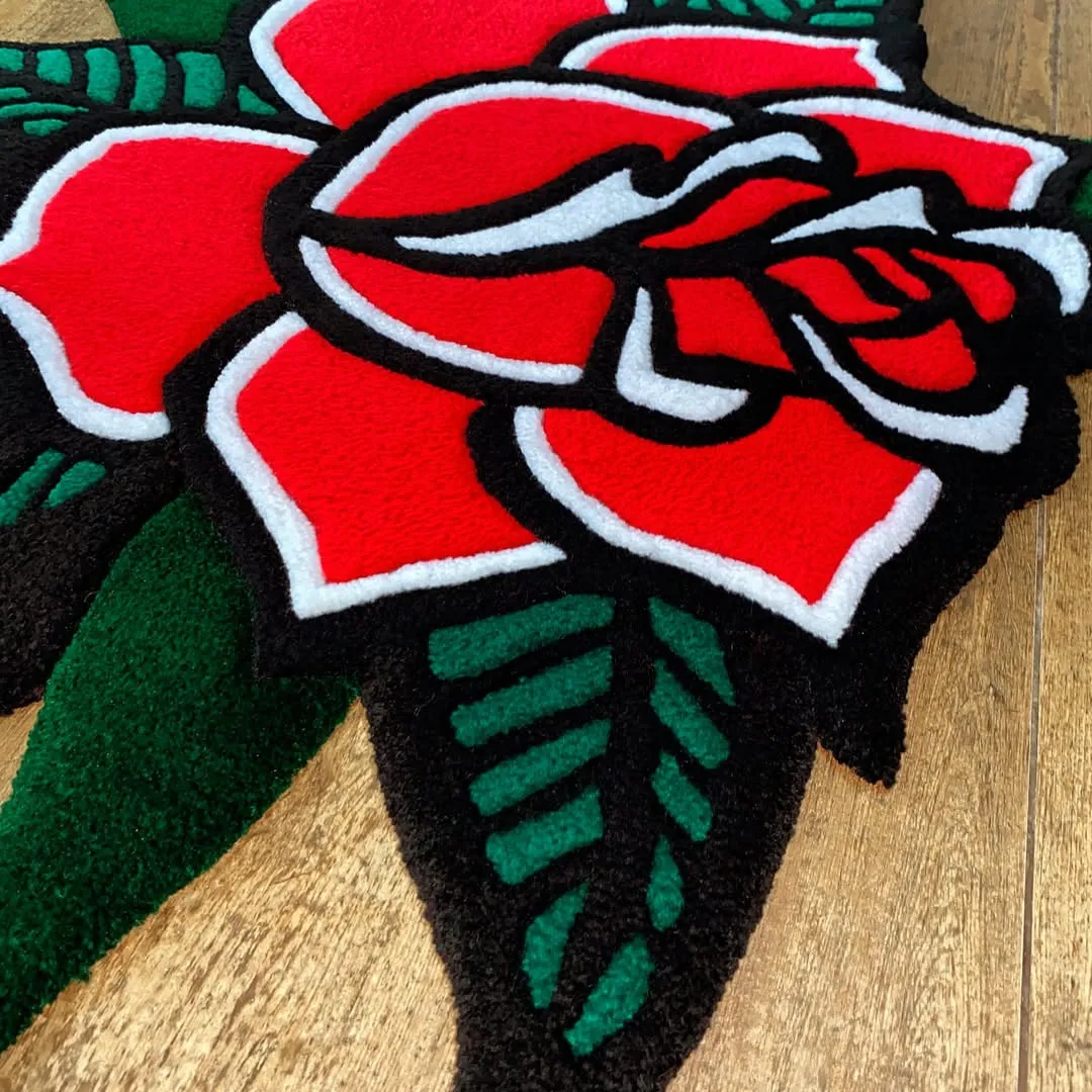 Nocturne Rug Nocturne Bloom Rug featuring vintage tattoo art rose design – perfect for bold and creative interiors