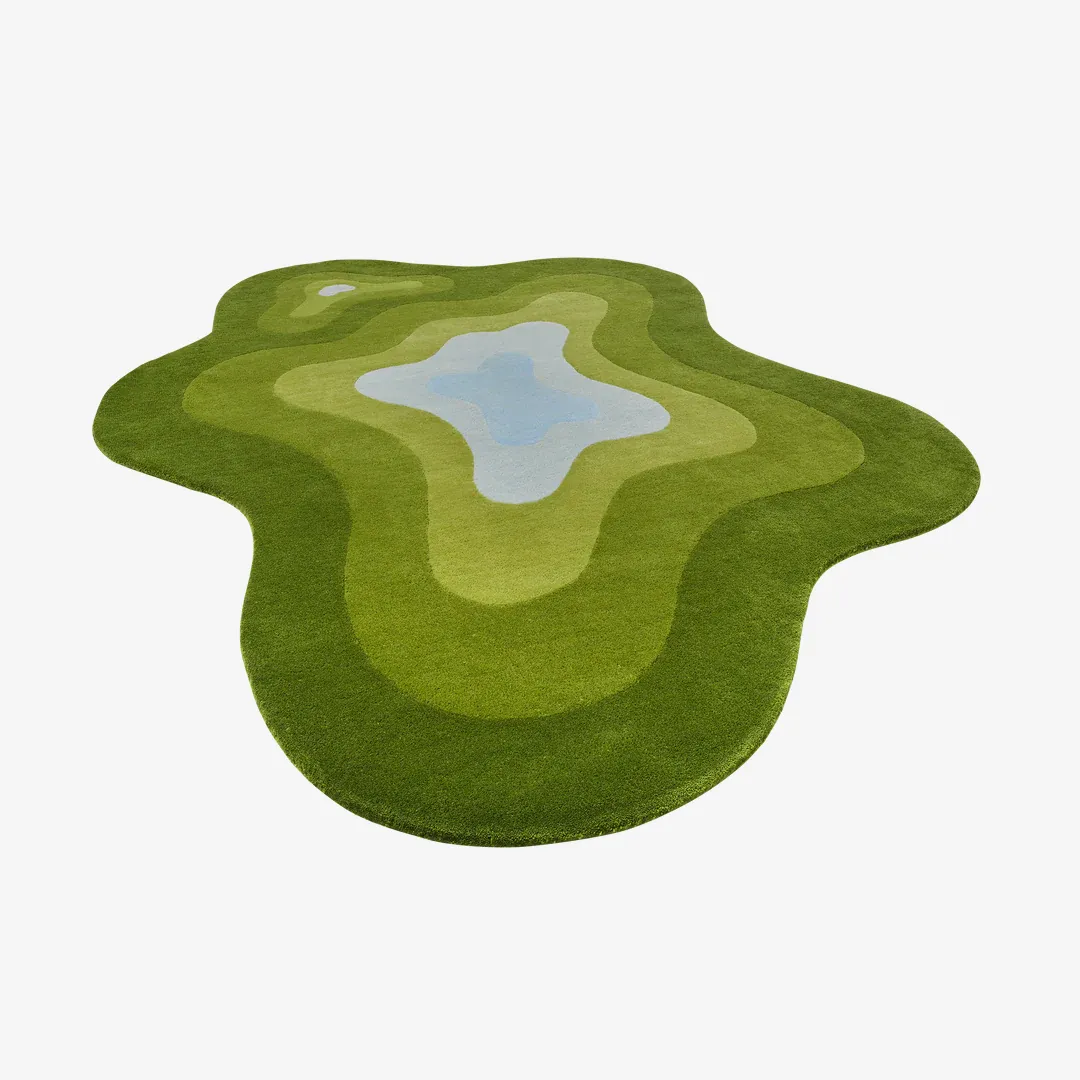 Olive Pool Irregular Rug Modern Olive Pool Rug with abstract ripple pattern inspired by water and nature – hand-tufted wool rug
