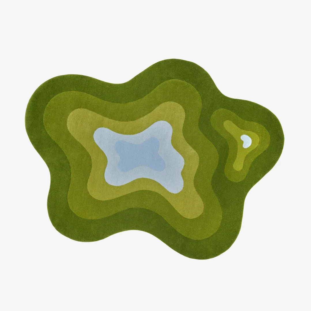 Olive Pool Rug Olive Pool Rug featuring layered organic design in green and blue tones – handmade tufted rug by Sneagear