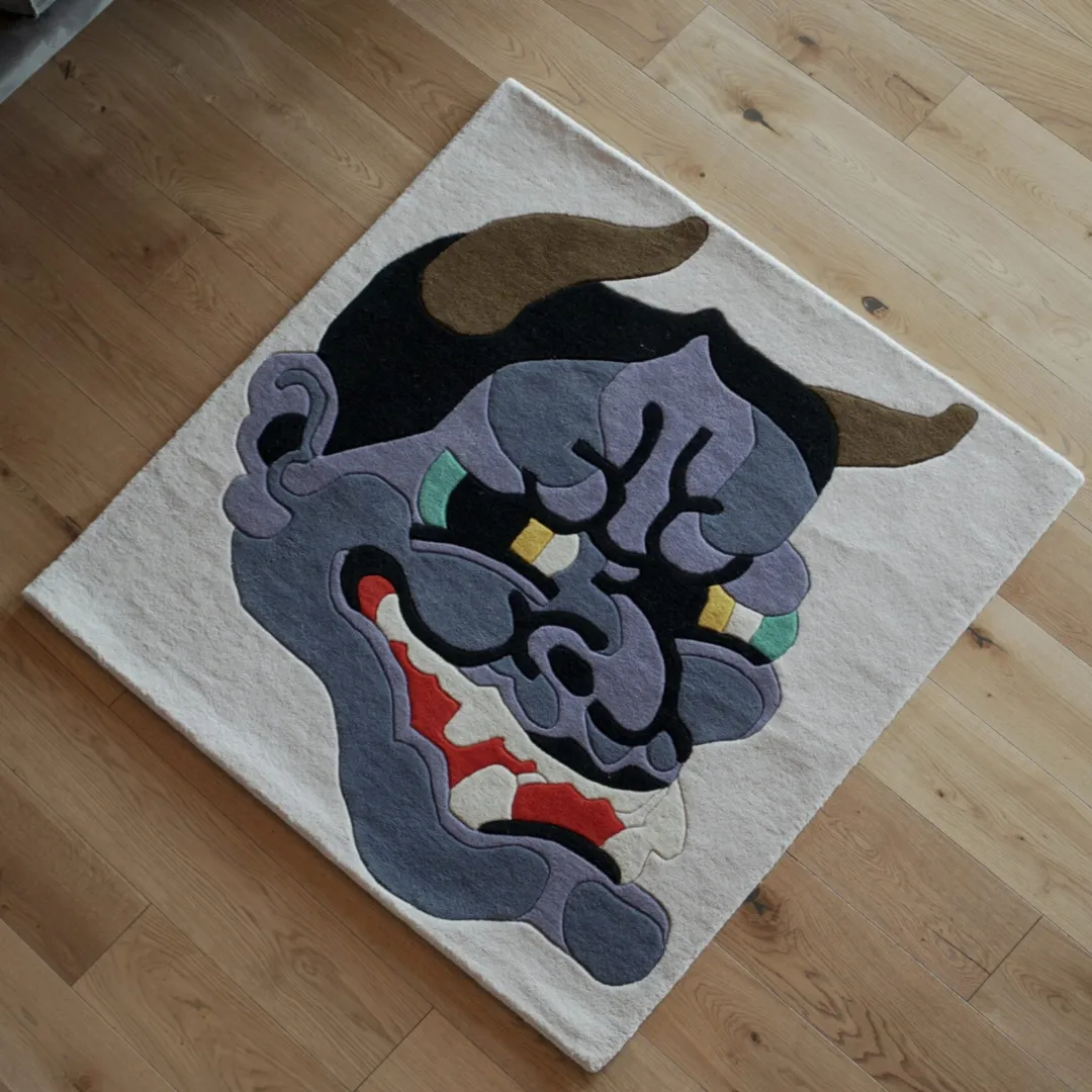 Onyra Rug Onyra Hand-Tufted Wool Rug with Bold Mask-Inspired Design in Charcoal and Red