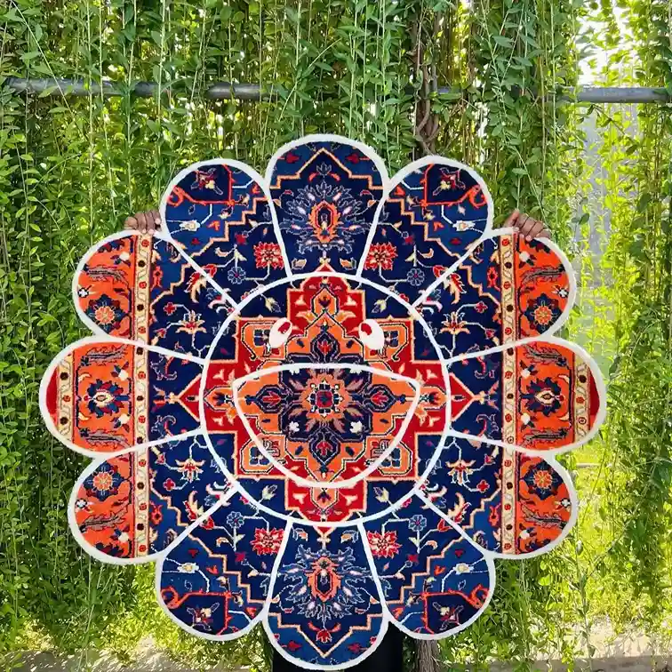 Regal Bloom Rug Detailed view of the Regal Bloom Rug’s hand-tufted texture showcasing its intricate 100% wool craftsmanship and rich color contrasts.