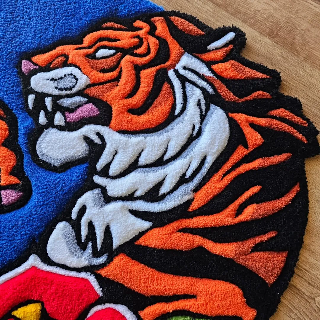 Twin Rug Twin Fury Rug showcasing fierce tiger artwork with detailed flower and vibrant colors