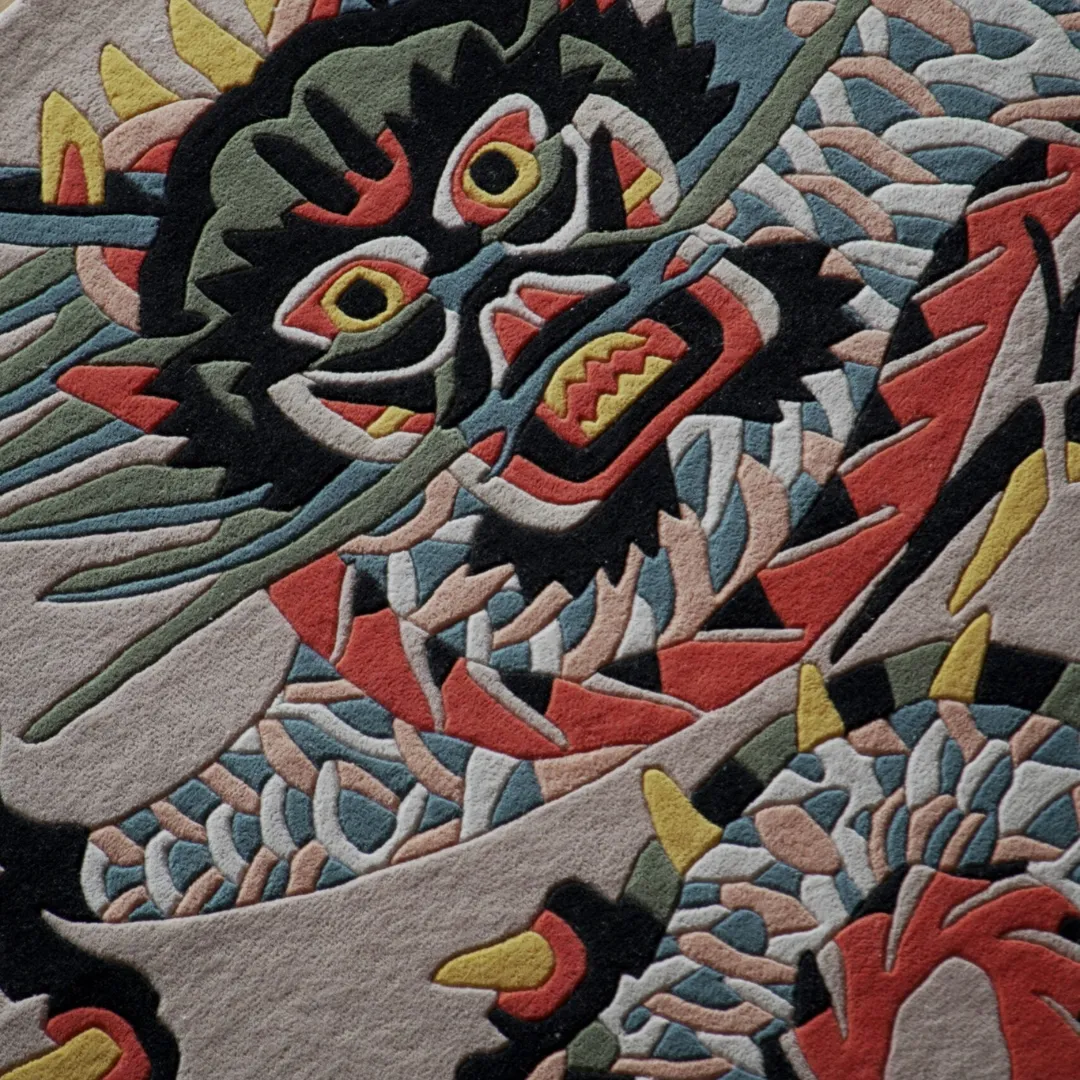 Volkara Dragon Rug Artistic Dragon Wool Rug with Oriental-Inspired Detailing and Contemporary Finish by Sneagear