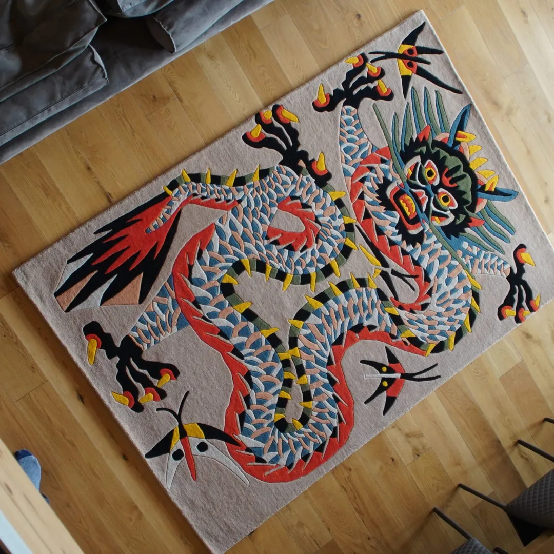 Volkara Rug Volkara Dragon Hand-Tufted Wool Rug with Bold Mythical Design and Fiery Red Detailing