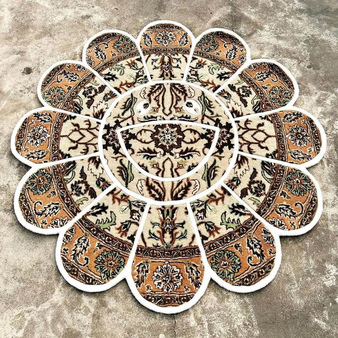 Whisper Bloom Rug Whisper Bloom Rug – Hand-tufted wool rug in a floral shape with cream, beige, and caramel Persian motifs, offering a soft vintage aesthetic for modern interiors.