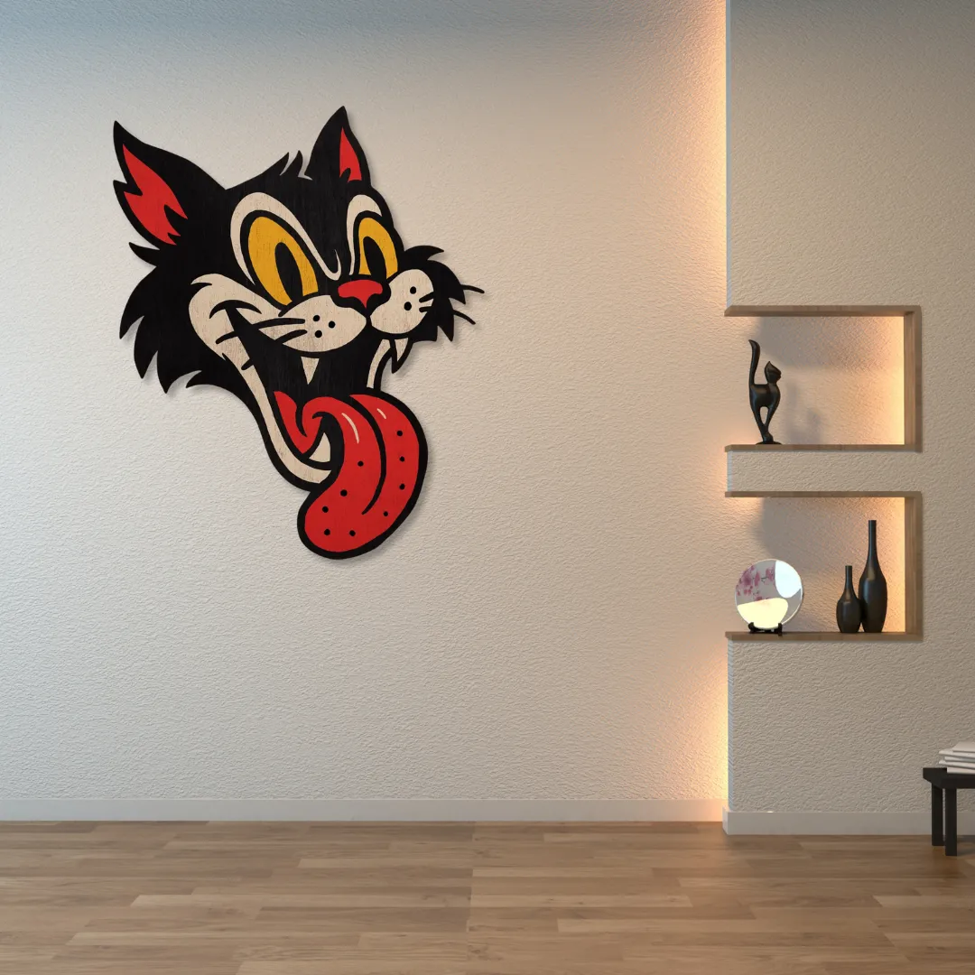 Wild Cat Art Sneagear Wild Cat metal wall art – statement home décor piece with bold colors and pop-art edge.