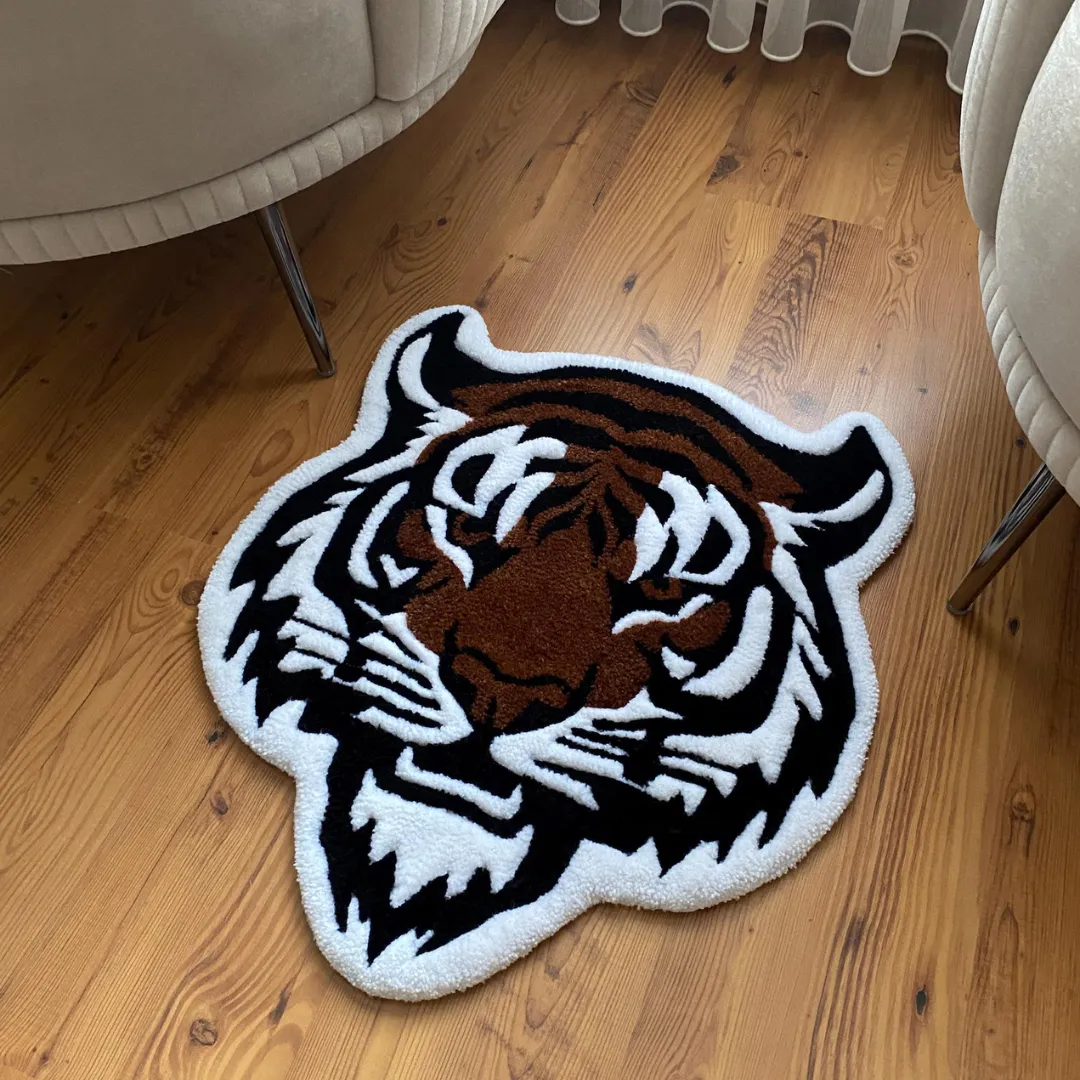 Wild Ember Inked Rug Tiger head shaped tufted rug for modern interiors – Wild Ember Rug by Sneagear