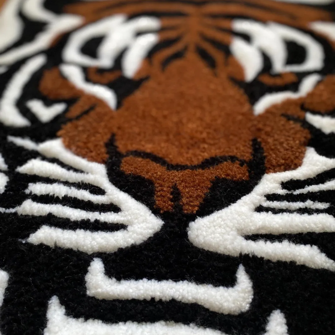 Wild Ember Tattoo Rug Contemporary Wild Ember Rug with fierce tiger motif for bedroom or office space