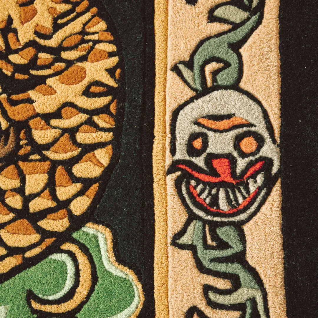 Fireborne Spirit Japanese tattoo style dragon rug with rich orange, gold, and green tones – Fireborne Spirit Rug