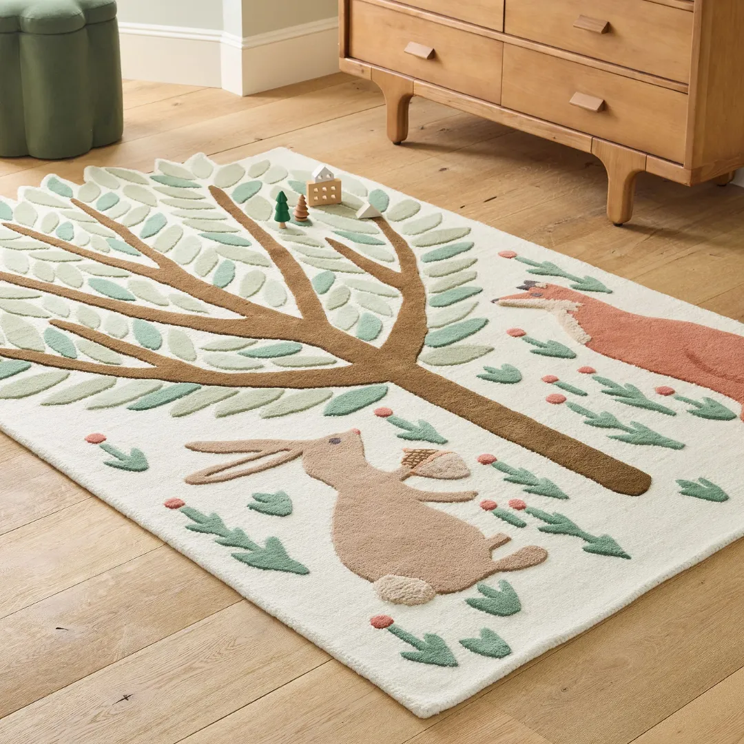 Forest Tale Area Rug Hand-tufted Forest Tale Rug with woodland animals and nature-inspired design – soft wool area rug