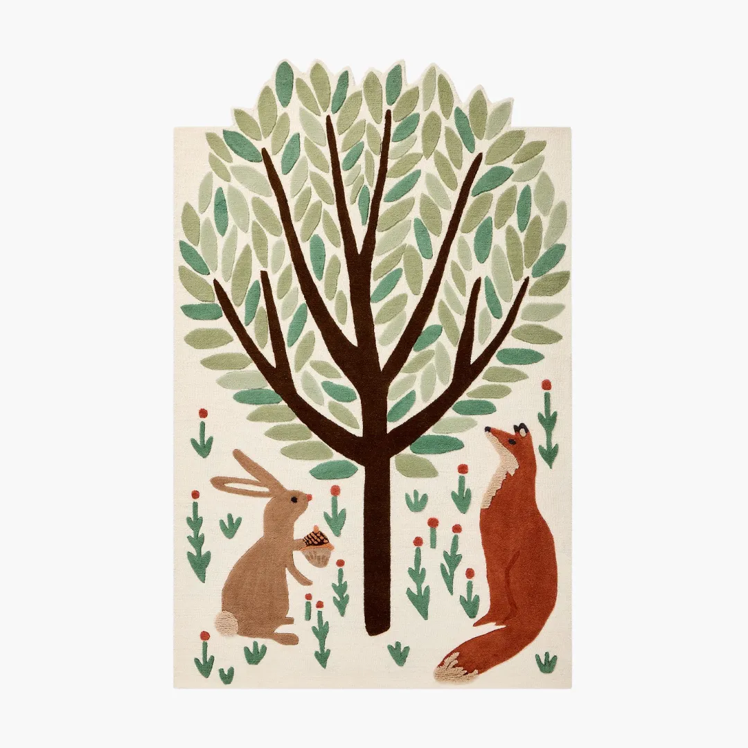Forest Tale Rug Forest Tale Area Rug featuring a hand-tufted tree design with fox and rabbit – whimsical wool rug by Sneagear