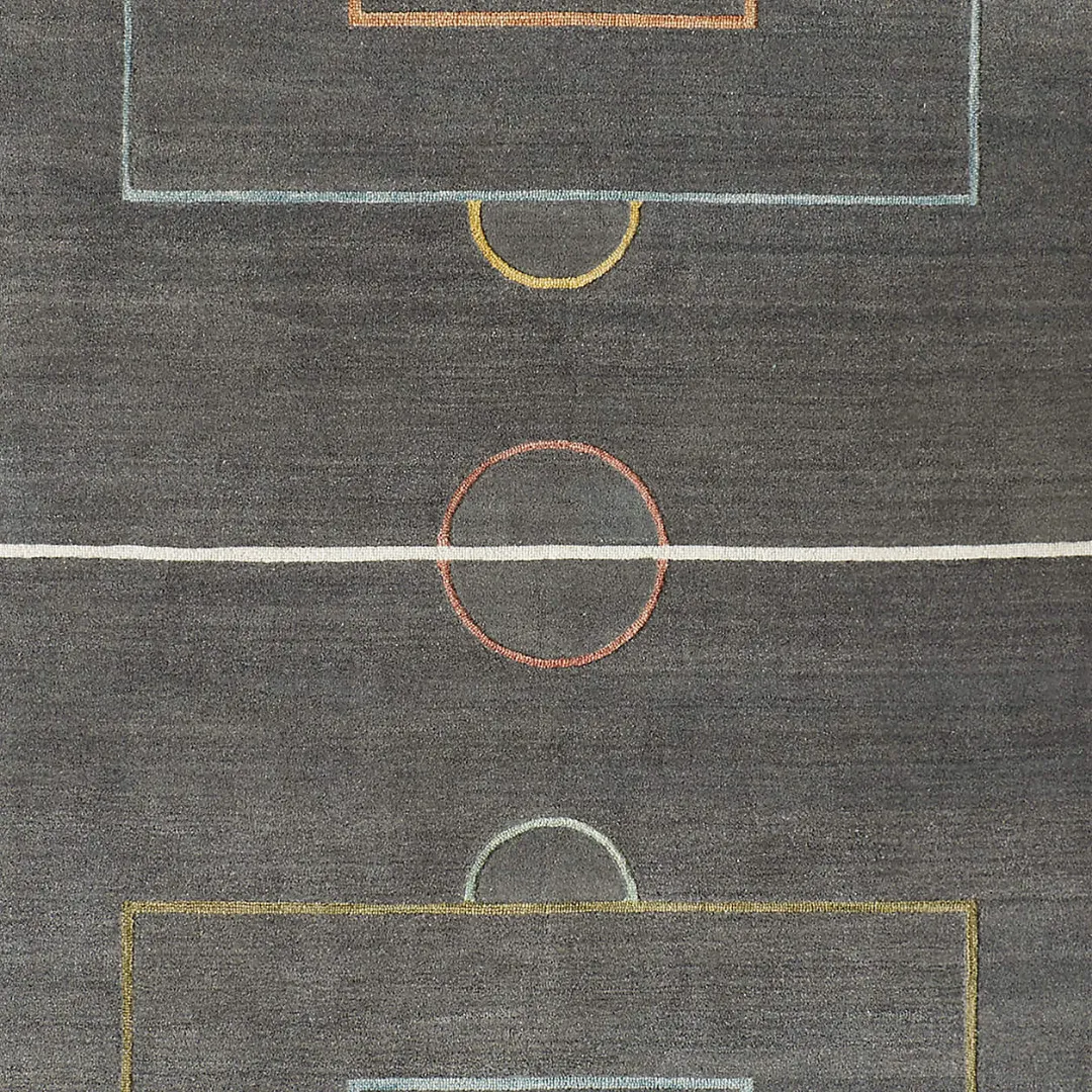 Goal Grid Area Rug Contemporary wool rug with soccer field outline in soft pastel tones – Goal Grid rug