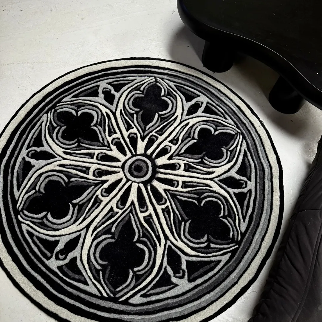 Halo Rug Modern gothic-inspired circular rug with detailed floral geometry – Eclipse Halo Rug