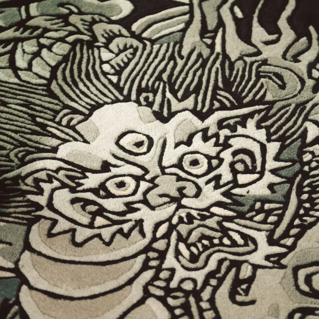 Lunar Rug Handmade tattoo-inspired rug with detailed dragon pattern – Lunar Viper Rug