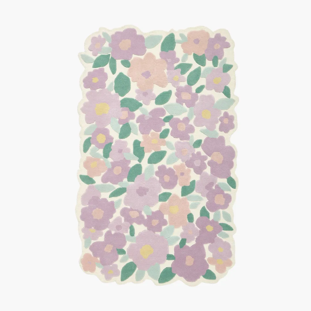 Petal Parade Rug Petal Parade Rug featuring hand-tufted pastel flowers in lilac, peach, and green – handmade wool rug by Sneagear