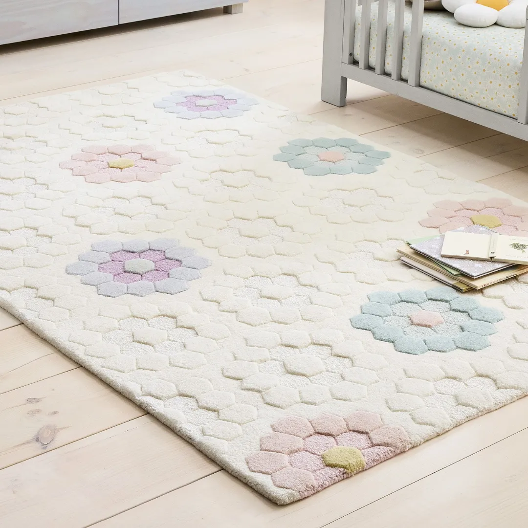 Pollen Prism Area Rug Hand-tufted Pollen Prism Rug with soft pastel flower designs – modern wool area rug