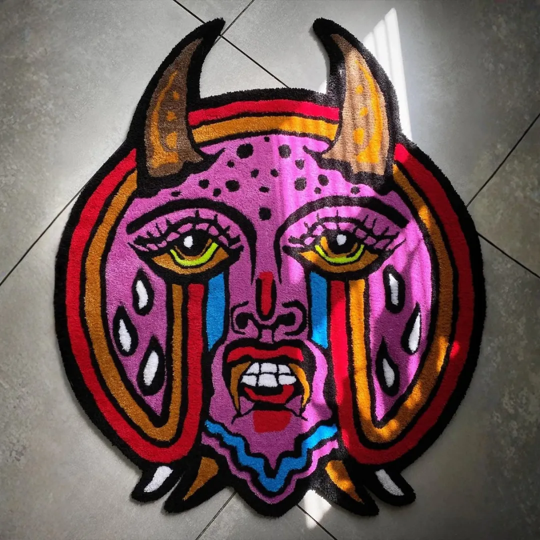 Silent Bloom Rug Silent Bloom Rug featuring bold tattoo-inspired devil face design – hand-tufted wool rug by Sneagear