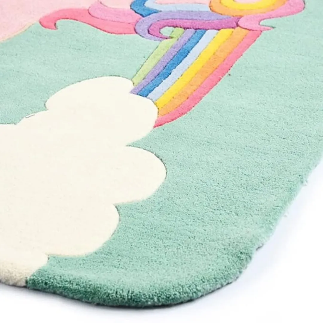 Skyfall Unicorn Kids Rug Whimsical unicorn rug with colorful rainbow and cloud details – Skyfall Unicorn area rug
